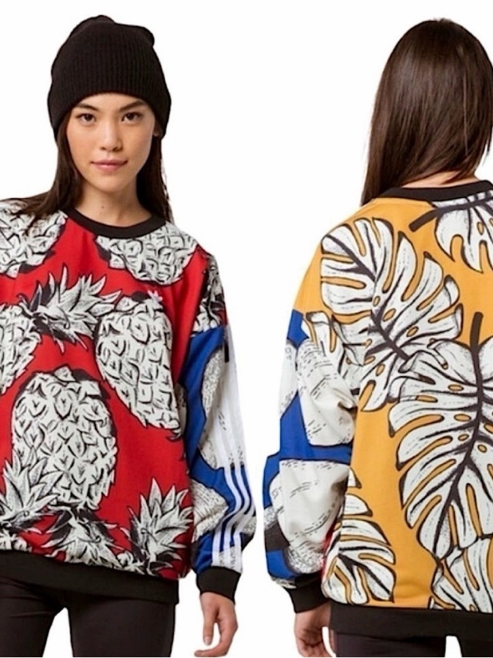 FARM RIO x ADIDAS PINEAPPLE LEAF POCKET SWEATSHIRT TOP MEDIUM DESIGNER WOMEN!